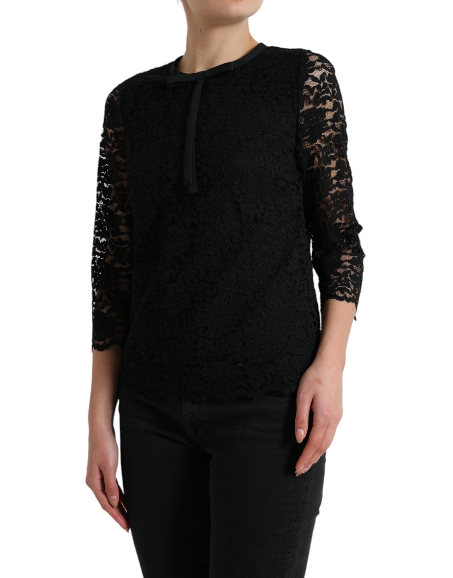 Dolce & Gabbana Black STAFF Floral Lace Blouse Top