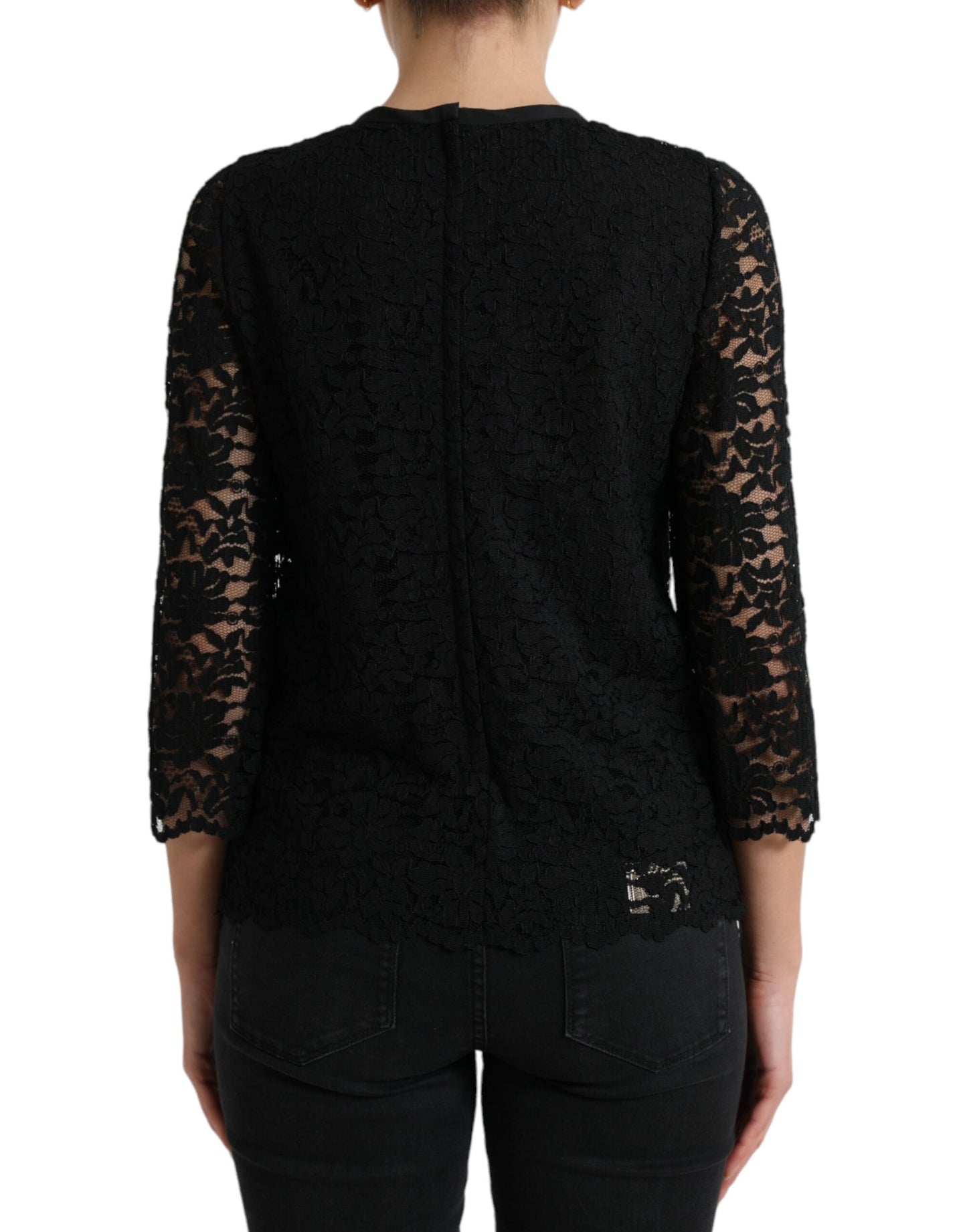 Dolce & Gabbana Black STAFF Floral Lace Blouse Top