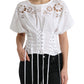 Dolce & Gabbana Elegant White Floral Lace-Up Corset Blouse