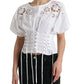 Dolce & Gabbana Elegant White Floral Lace-Up Corset Blouse