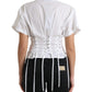 Dolce & Gabbana Elegant White Floral Lace-Up Corset Blouse