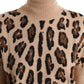 Dolce & Gabbana Beige Leopard Print Wool Turtleneck Top