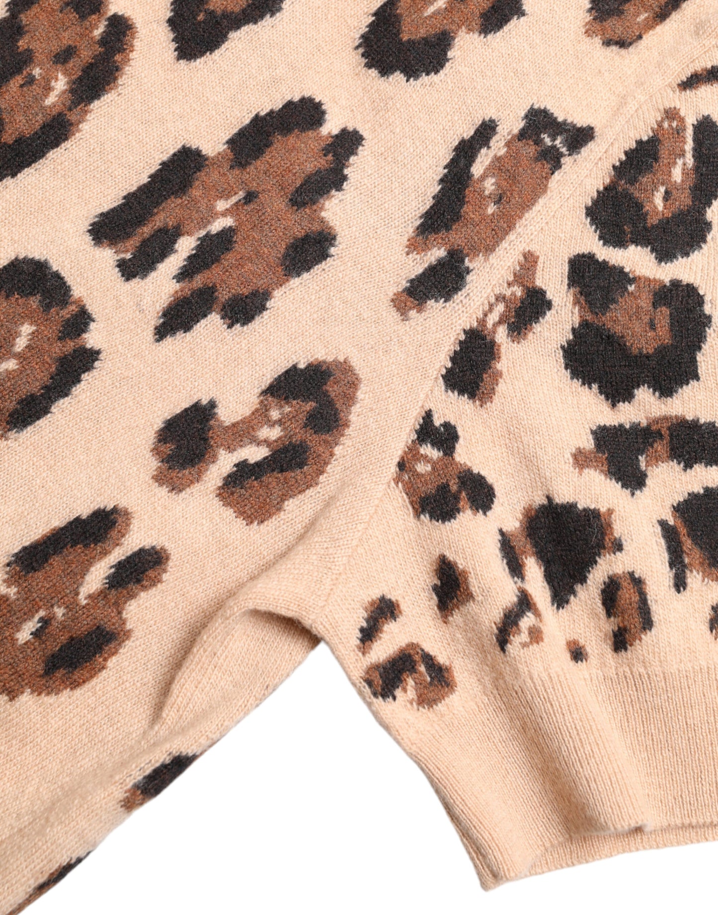 Dolce & Gabbana Beige Leopard Print Wool Turtleneck Top