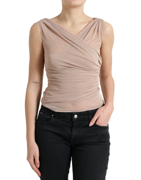 Dolce & Gabbana Elegant Beige V-Neck Sleeveless Sheer Top