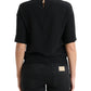 Dolce & Gabbana Black Silk Round Neck Short Sleeve Blouse Top