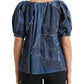 Dolce & Gabbana Blue Patchwork Short Sleeves Denim Blouse Top