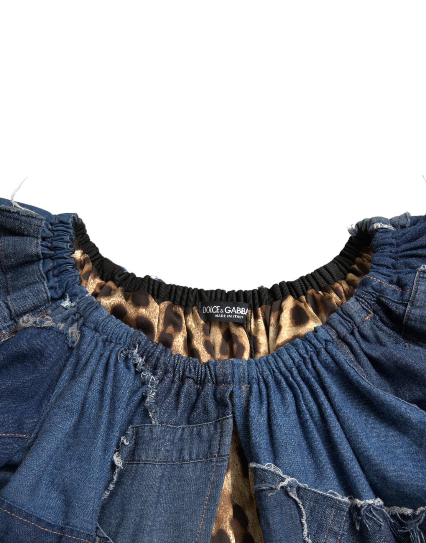 Dolce & Gabbana Blue Patchwork Short Sleeves Denim Blouse Top