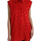 Dolce & Gabbana Red Polka Dot Sleeveless Collared Blouse Top