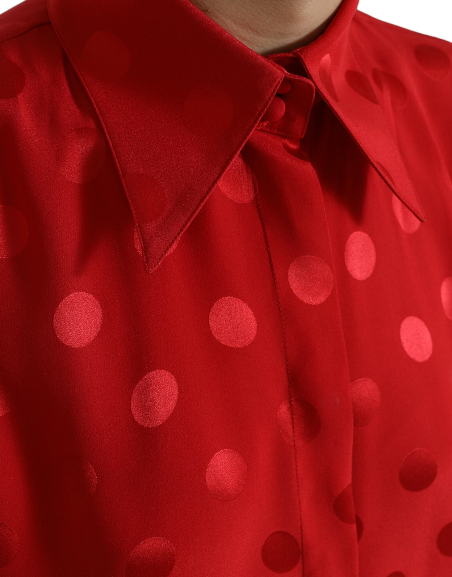 Dolce & Gabbana Red Polka Dot Sleeveless Collared Blouse Top