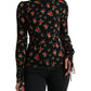 Dolce & Gabbana Black Rose Tie Sleeve Turtleneck Blouse Top