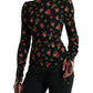 Dolce & Gabbana Black Rose Tie Sleeve Turtleneck Blouse Top