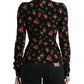 Dolce & Gabbana Black Rose Tie Sleeve Turtleneck Blouse Top