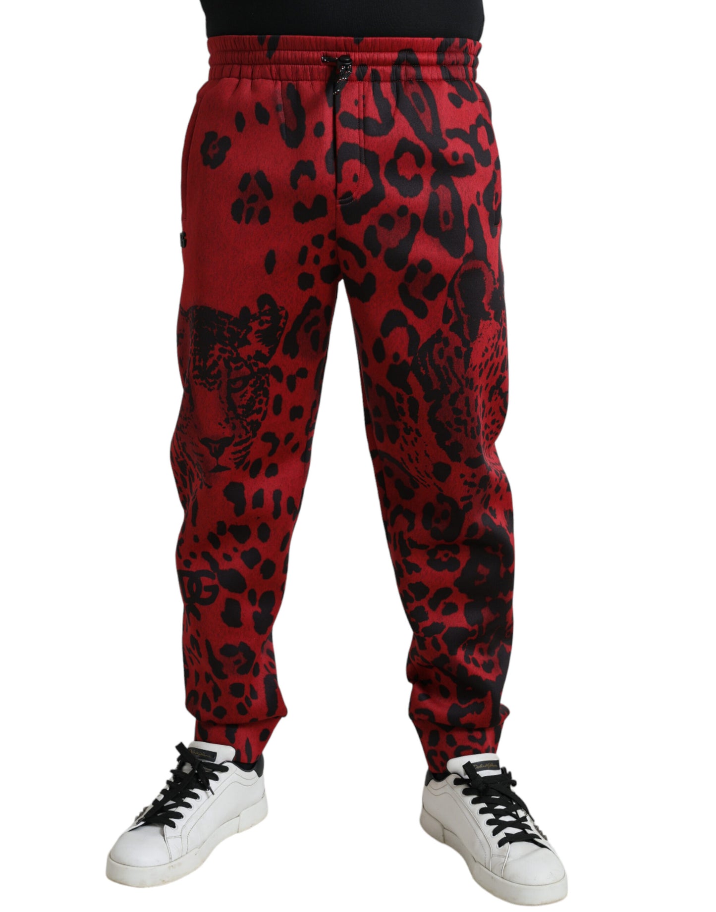 Dolce & Gabbana Red Black Leopard Stretch Jogger Pants