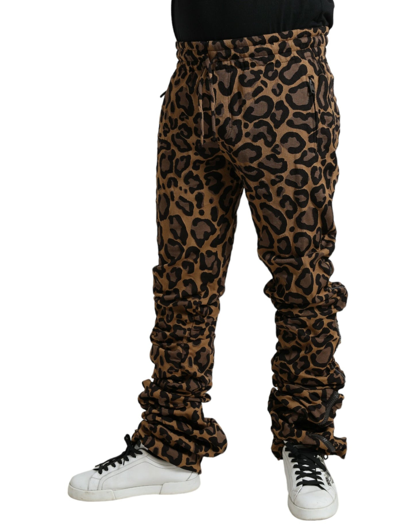 Dolce & Gabbana Brown Leopard Jacquard Jogger Pants