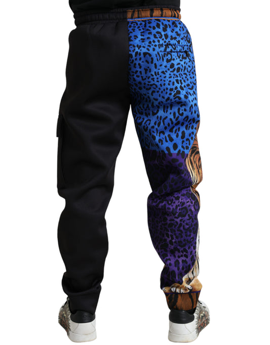 Dolce & Gabbana Black Tiger Print Cargo Jogger Pants