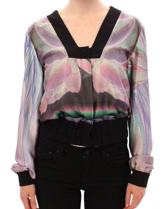 Sergei Grinko Black Blue Pink Multicolor Silk Blouse Jacket