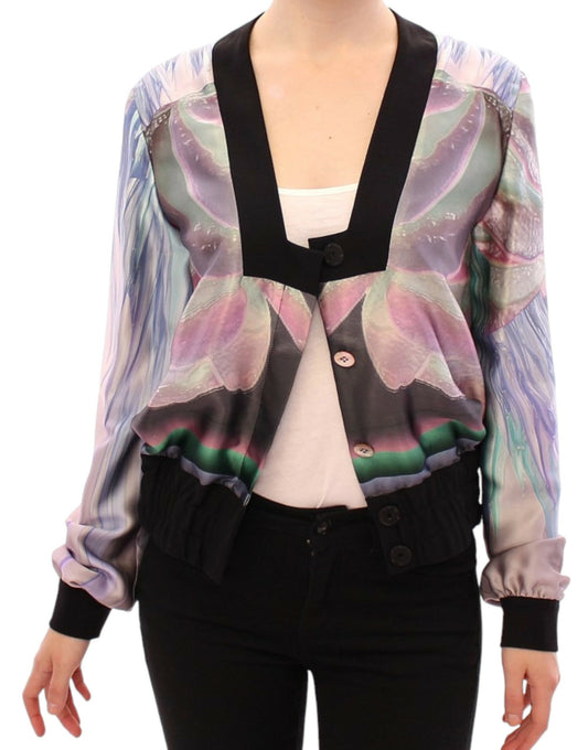 Sergei Grinko Black Blue Pink Multicolor Silk Blouse Jacket