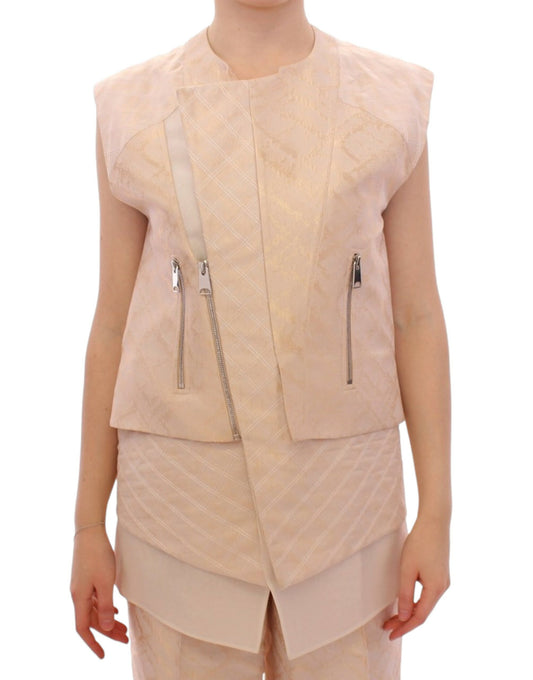 Zeynep Tosun Beige Brocade Sleeveless Jacket