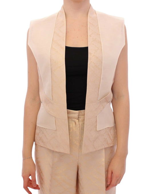 Zeynep Tosun Beige Brocade Sleeveless Jacket Vest