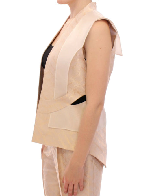 Zeynep Tosun Beige Brocade Sleeveless Jacket Vest