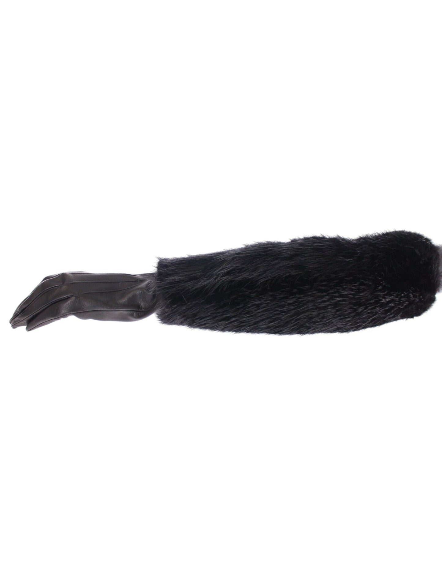 Dolce & Gabbana Black Beaver Fur Lambskin Leather Elbow Gloves