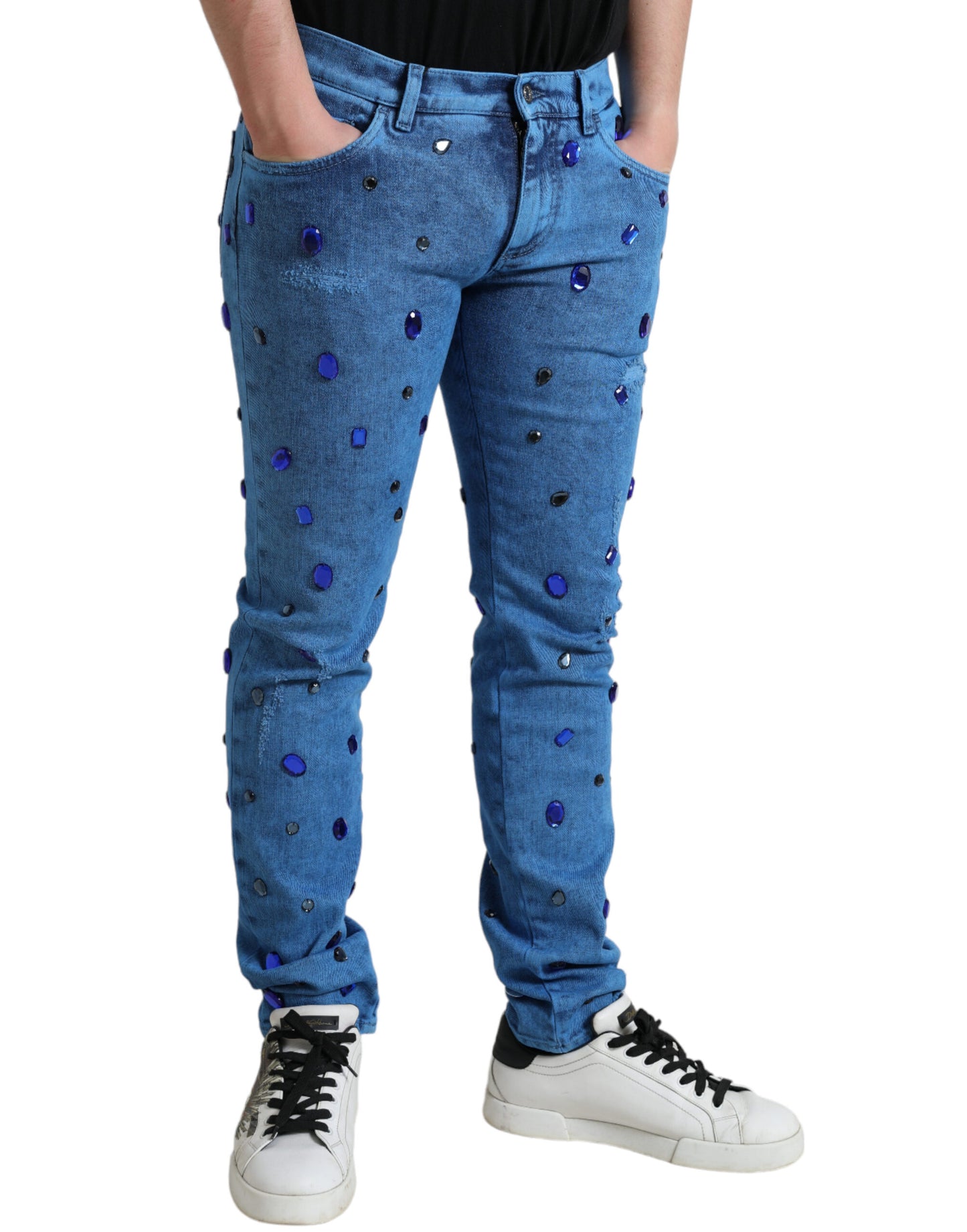 Dolce & Gabbana Blue Crystal Embellished Skinny Denim Jeans