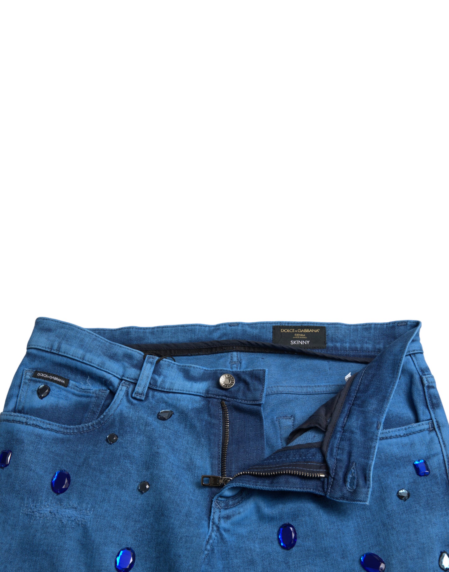 Dolce & Gabbana Blue Crystal Embellished Skinny Denim Jeans