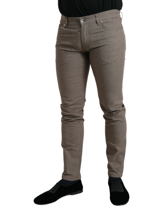 Dolce & Gabbana Brown Cotton Stretch Skinny Men Pants