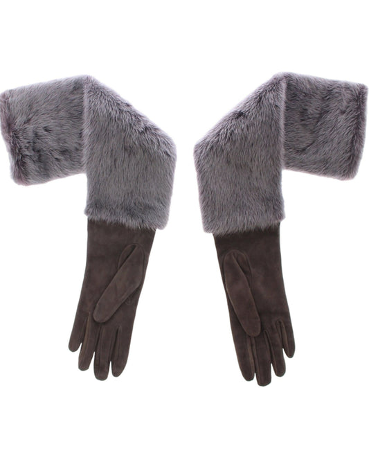 Dolce & Gabbana Gray Mink Fur Lambskin Suede Leather Gloves