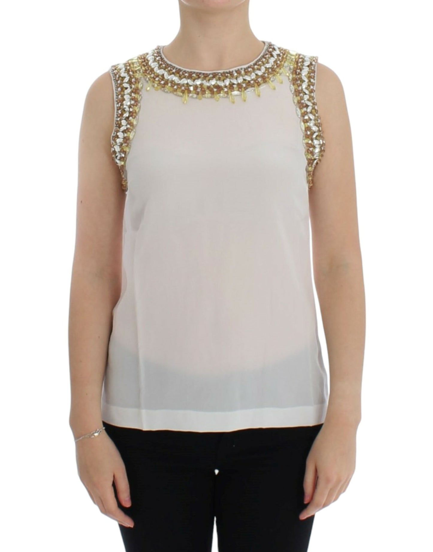 Dolce & Gabbana White crystal embellished tank top