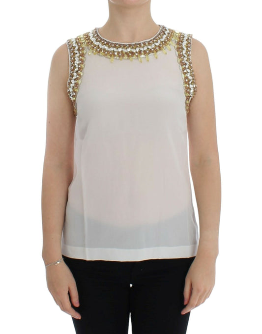 Dolce & Gabbana White crystal embellished tank top