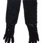 Dolce & Gabbana Black Lace Wool Lambskin Fur Elbow Gloves