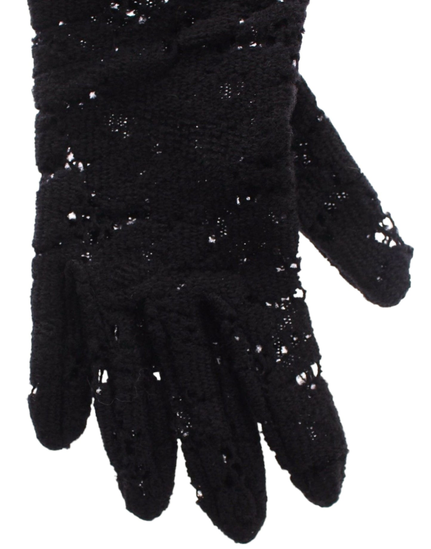 Dolce & Gabbana Black Lace Wool Lambskin Fur Elbow Gloves