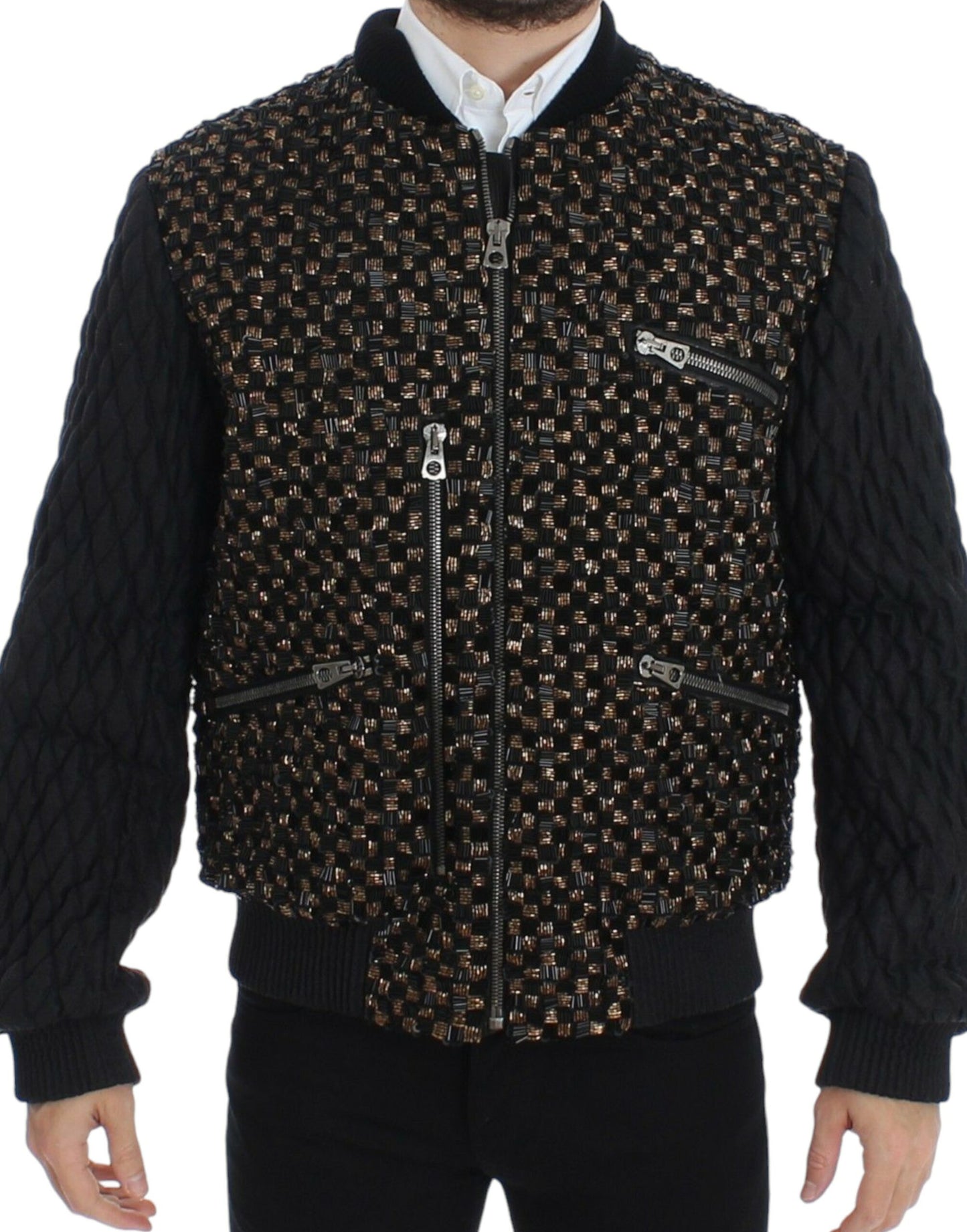 Dolce & Gabbana Black Gold Sequined Goatskin Jacket