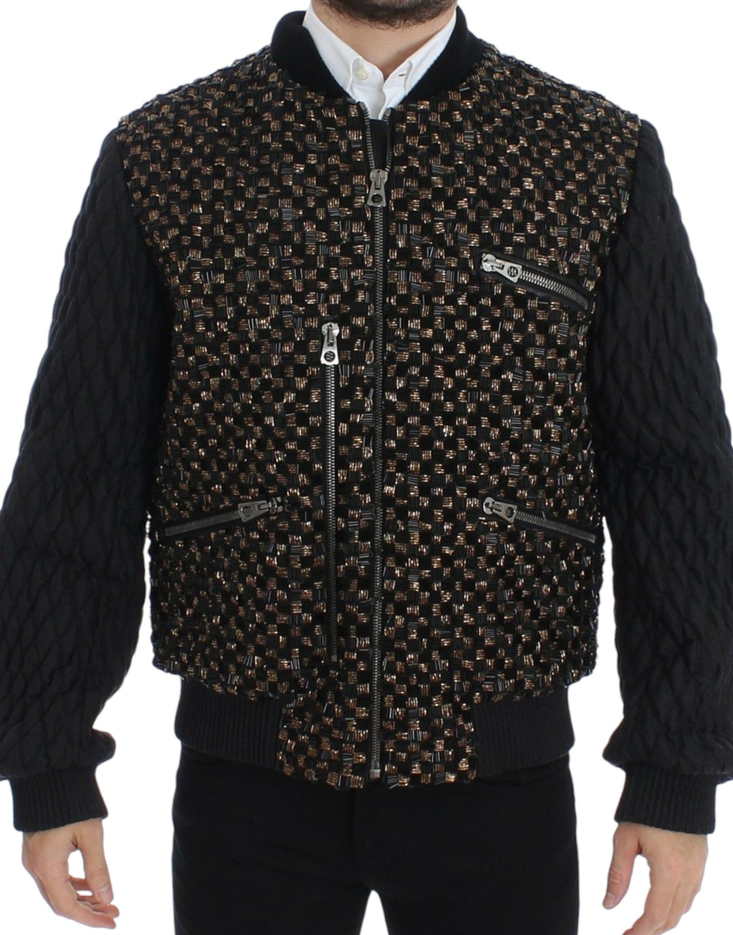 Dolce & Gabbana Black Gold Sequined Goatskin Jacket