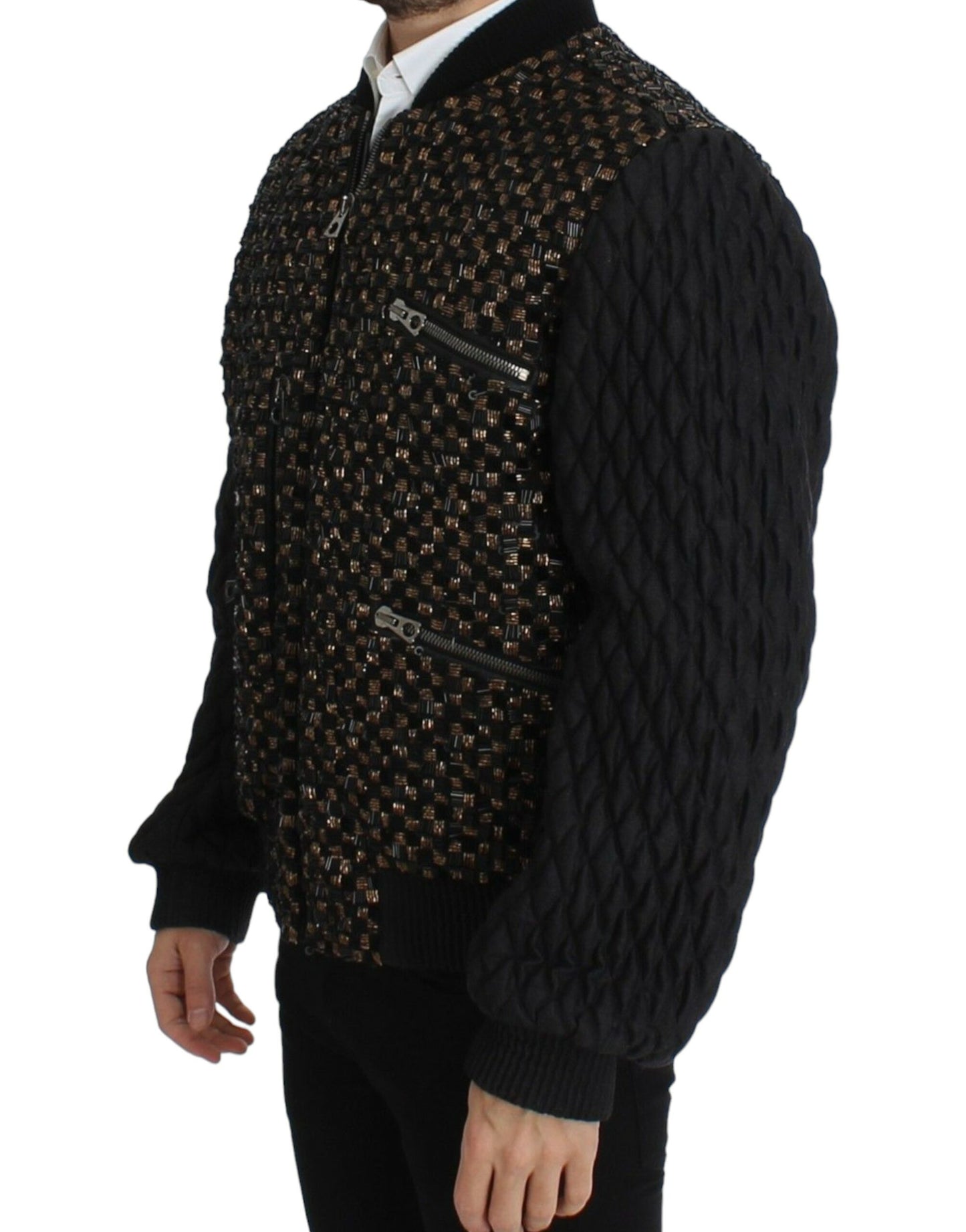 Dolce & Gabbana Black Gold Sequined Goatskin Jacket