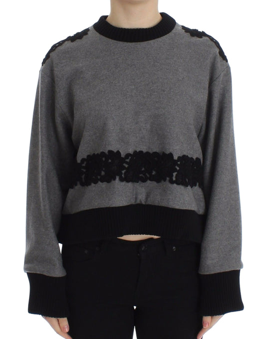 Dolce & Gabbana Gray Black Lace Wool Cashmere Sweater