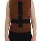 Dolce & Gabbana Brown Wool Black Lace Vest Sweater Top