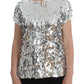 Dolce & Gabbana Silver Sequined Crewneck Blouse T-shirt Top