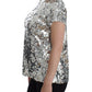 Dolce & Gabbana Silver Sequined Crewneck Blouse T-shirt Top