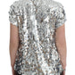 Dolce & Gabbana Silver Sequined Crewneck Blouse T-shirt Top