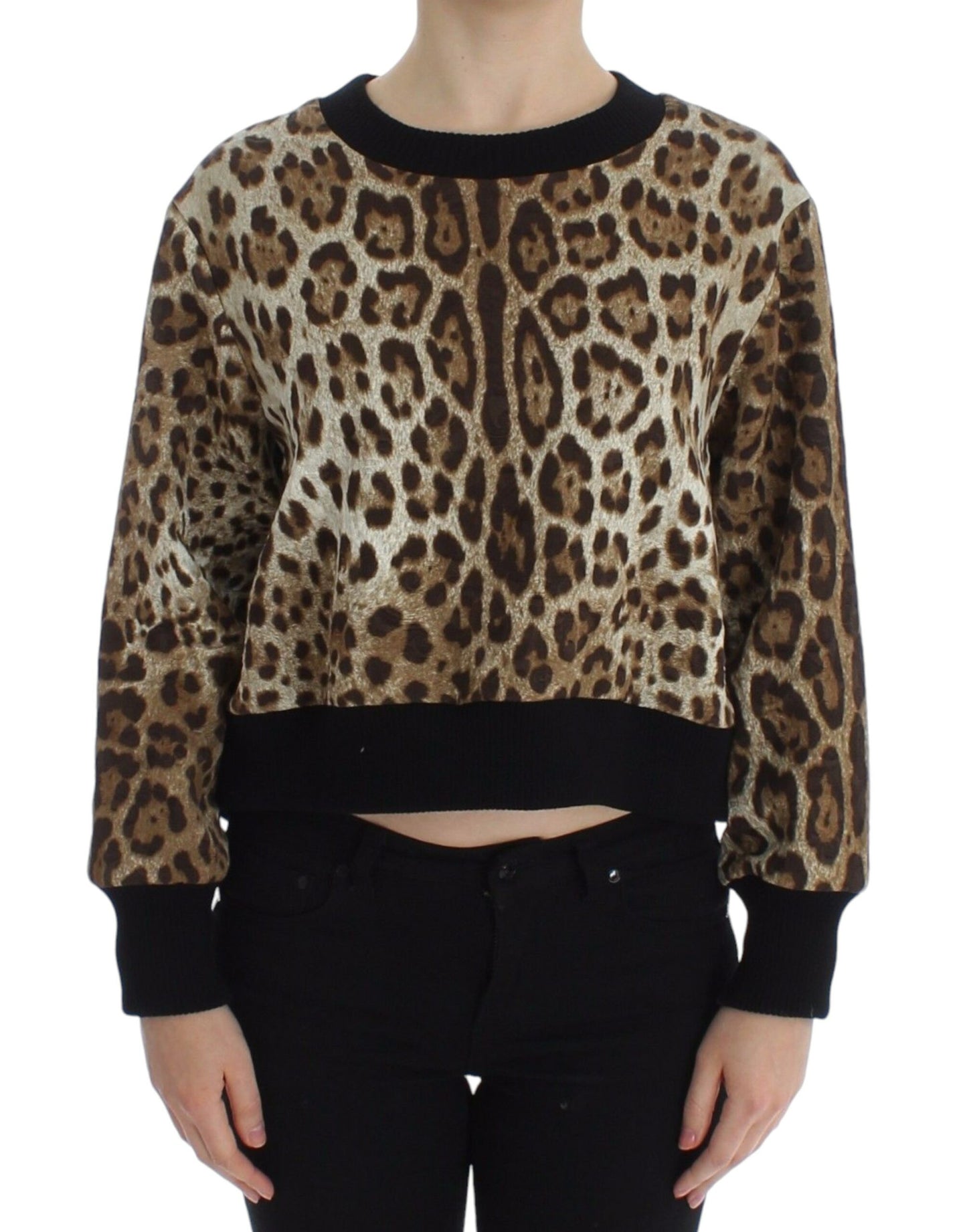 Dolce & Gabbana Leopard Print Crewneck Short Sweater