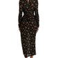 Dolce & Gabbana Black Floral Cut Out Sheath Long Maxi Dress