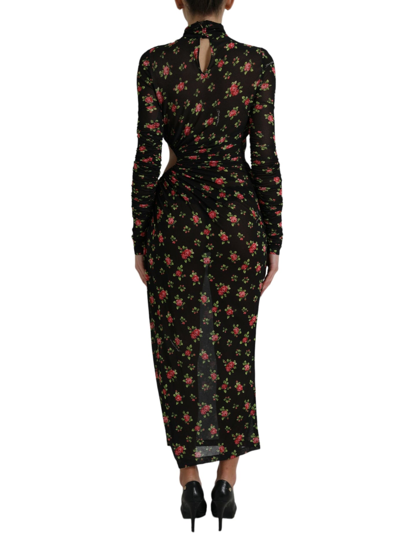 Dolce & Gabbana Black Floral Cut Out Sheath Long Maxi Dress