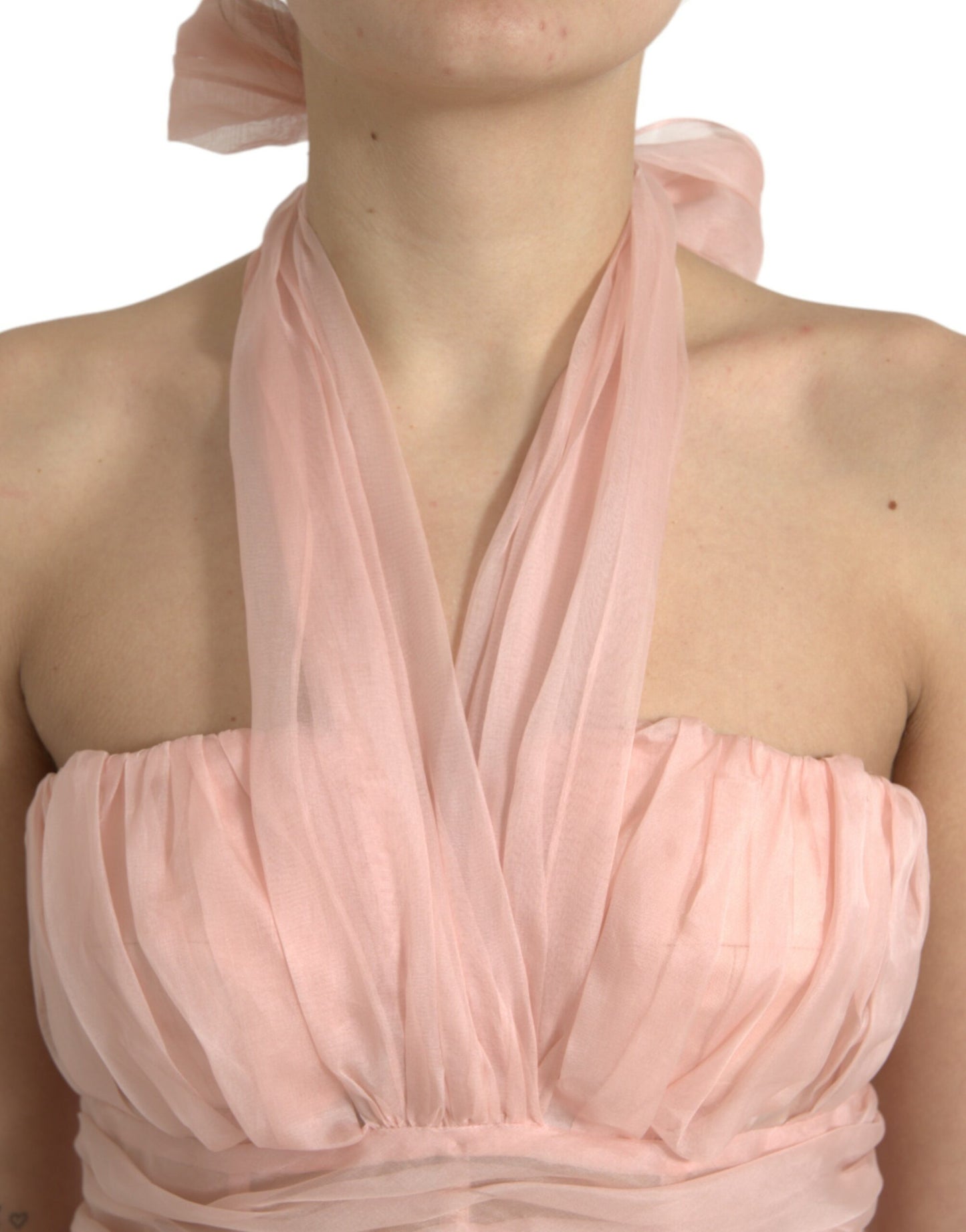 Dolce & Gabbana Pink Silk Chiffon Halter A-line Pleated Midi Dress