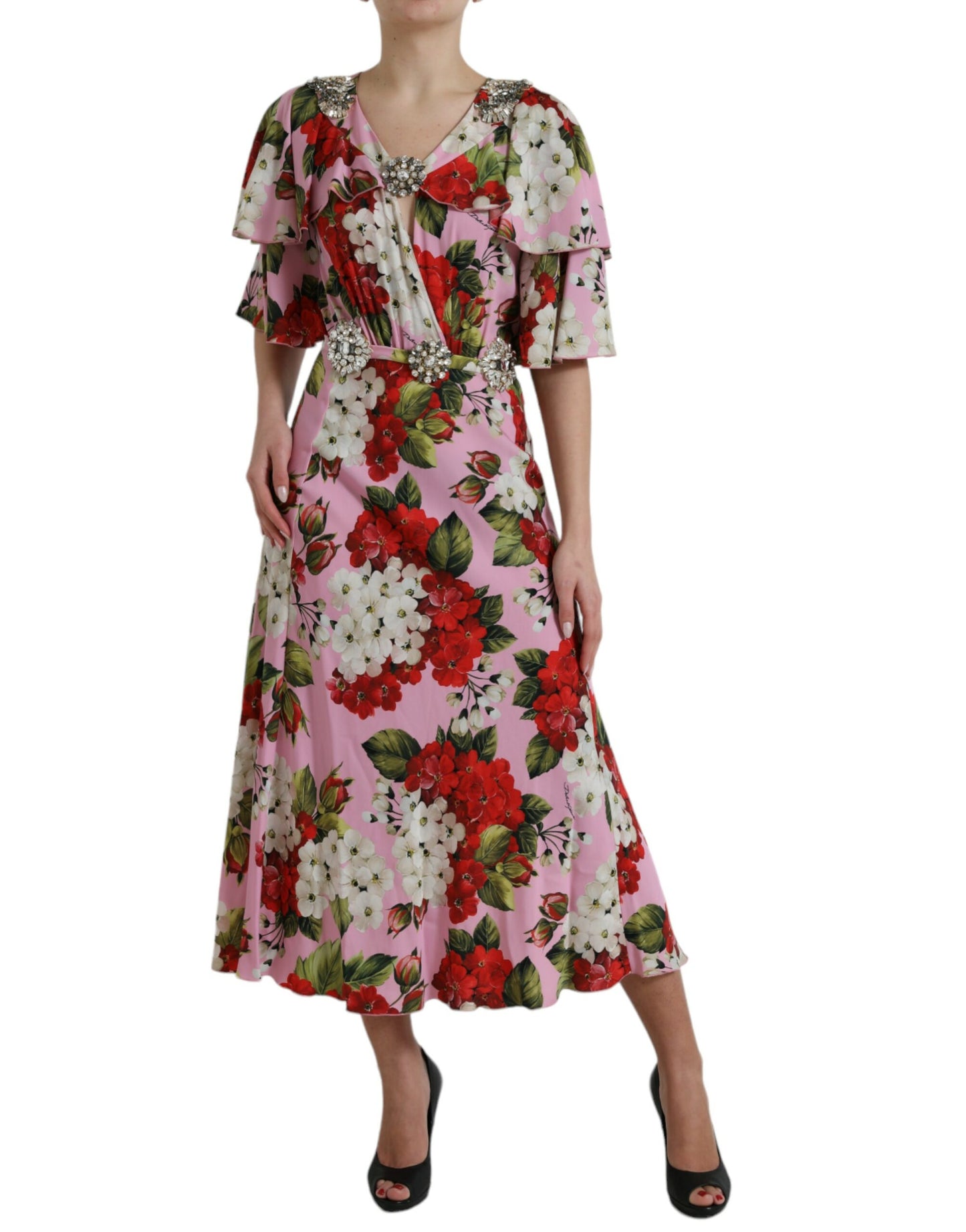 Dolce & Gabbana Multicolor Floral Crystal Embellished A-line Dress