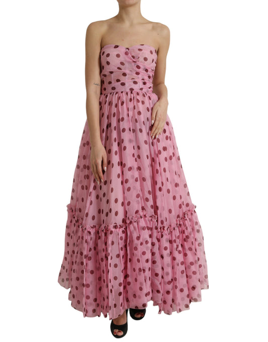 Dolce & Gabbana Chic Pink Polka Dot Strapless Silk Dress