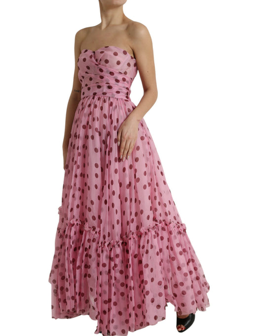 Dolce & Gabbana Chic Pink Polka Dot Strapless Silk Dress