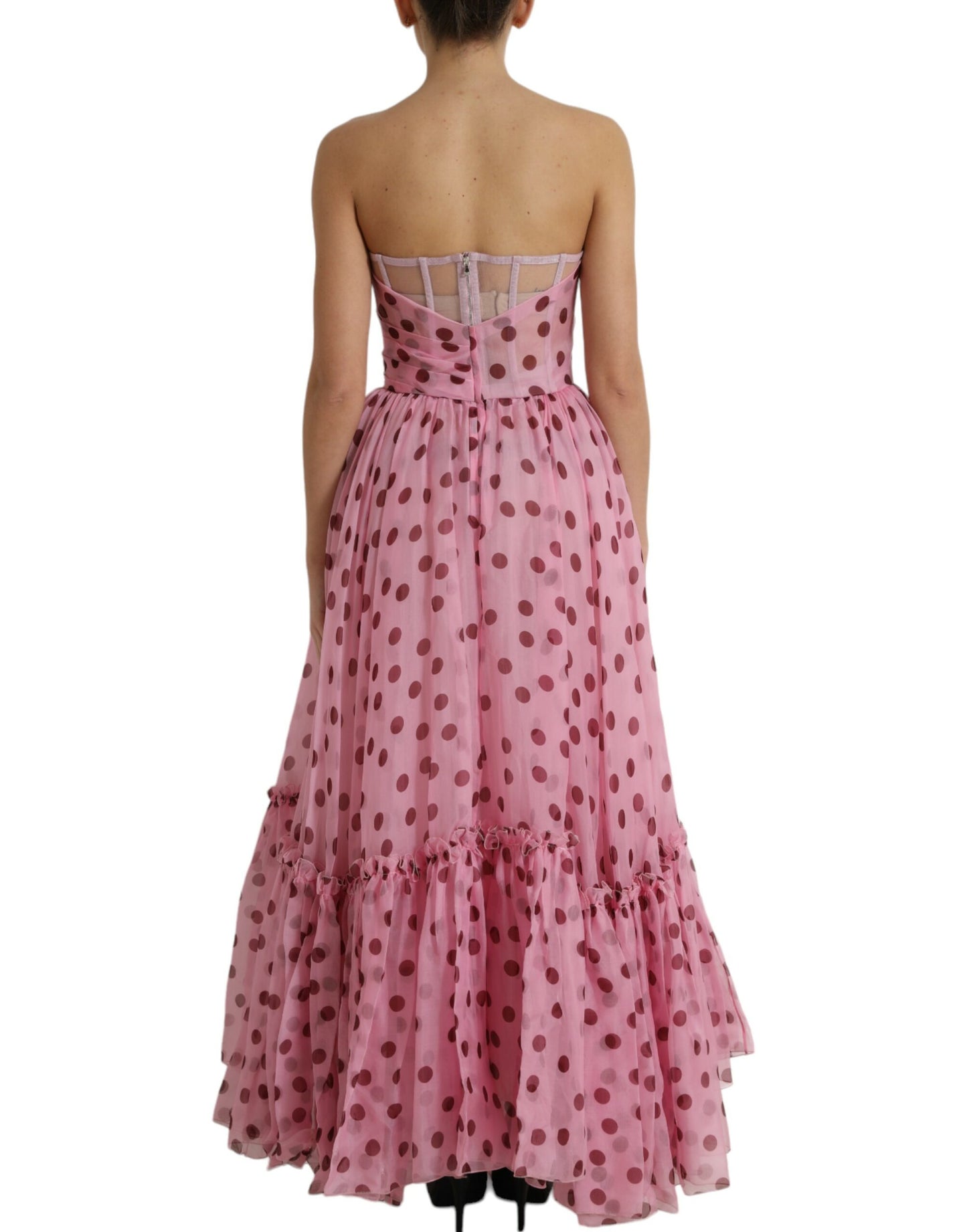 Dolce & Gabbana Chic Pink Polka Dot Strapless Silk Dress