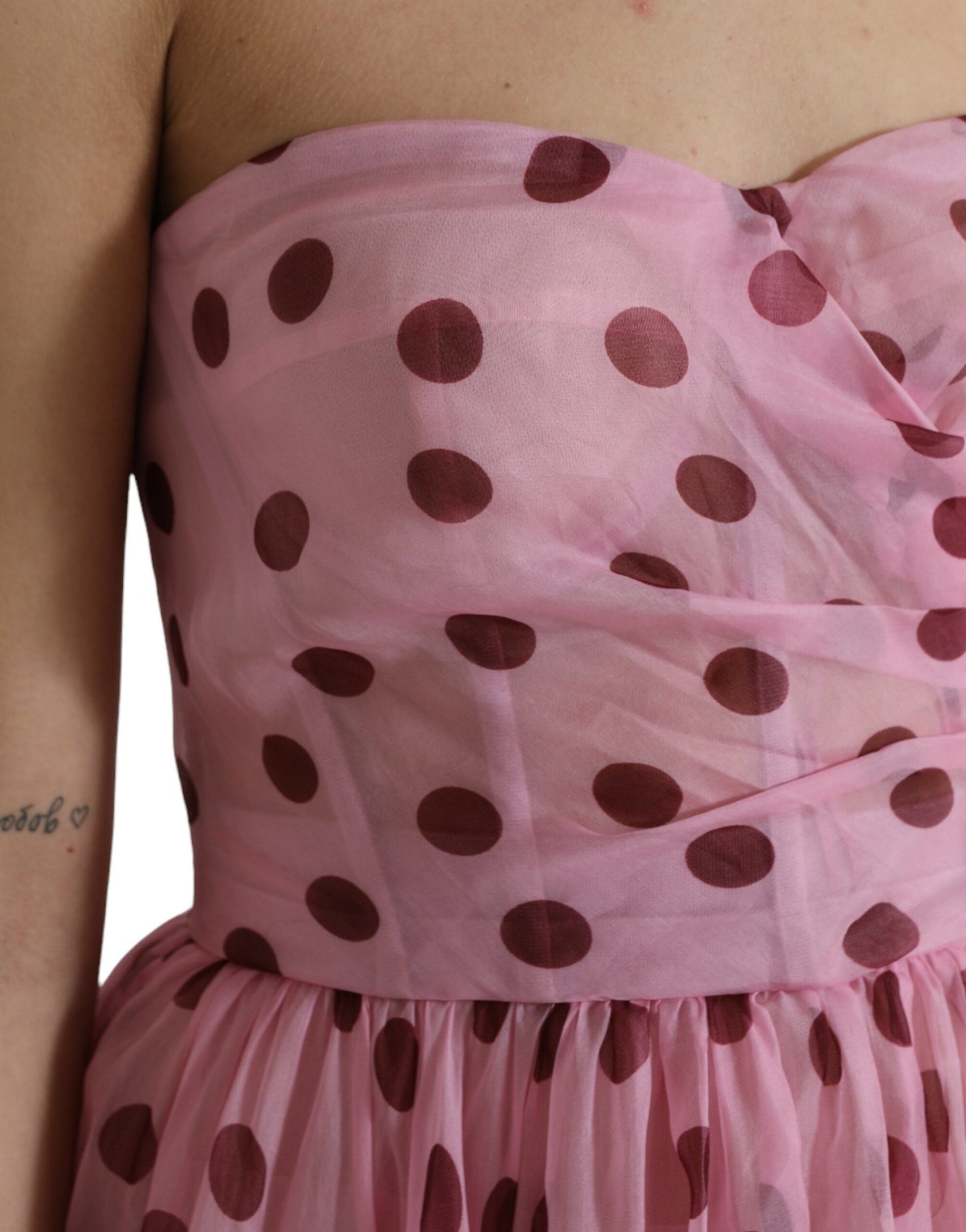 Dolce & Gabbana Chic Pink Polka Dot Strapless Silk Dress